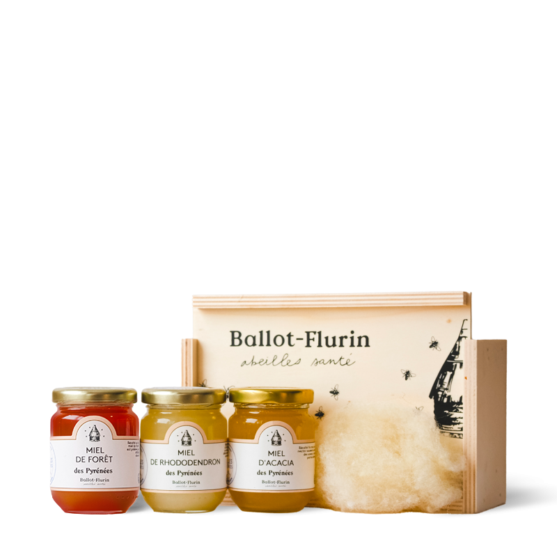 Coffret cadeau en bois 3 petits Miels bio Grand cru